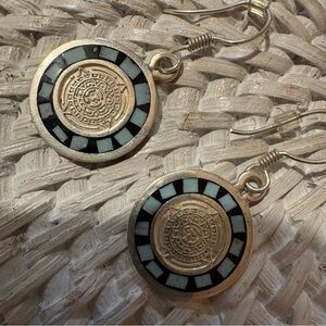 Sterling Silver inlaid turquoise Medallion Drop Earrings